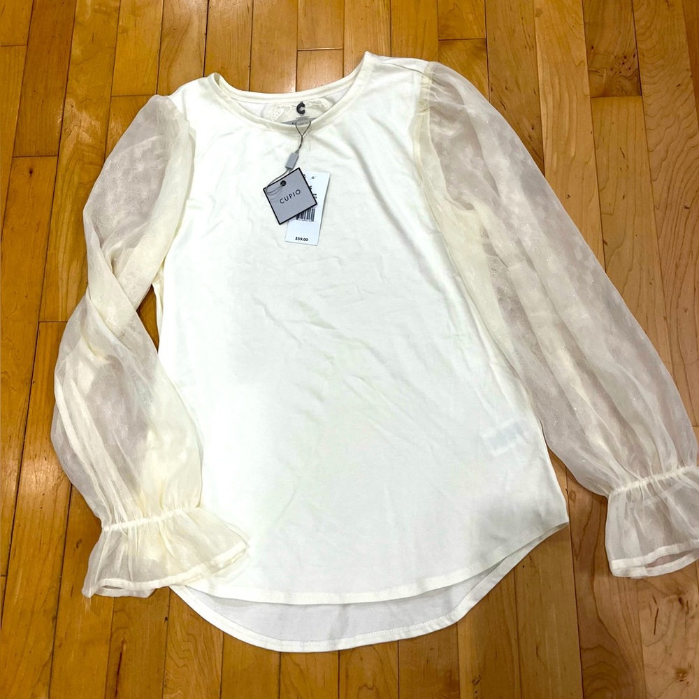 Cupio Cream Sheer Sleeve Women's Blouse